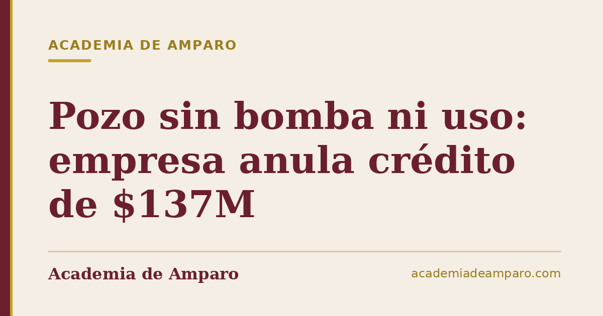 Pozo sin bomba ni uso: empresa anula crédito de $137M