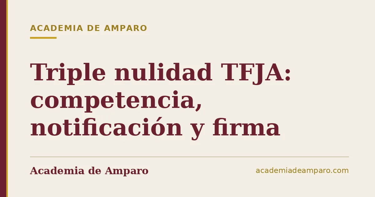 Triple nulidad TFJA: competencia, notificación y firma