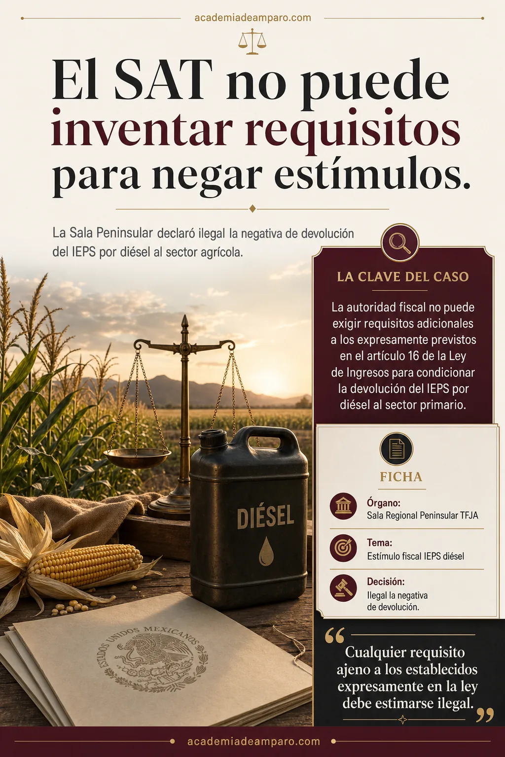 Devolución IEPS diésel agrícola: SAT no puede exigir más