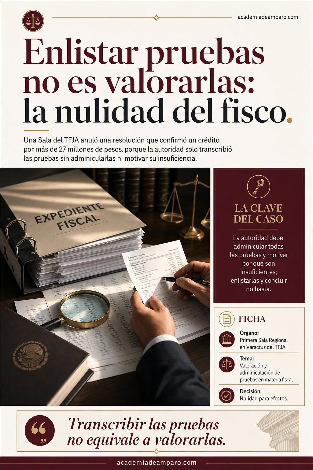 Valoración de pruebas TFJA: nulidad del crédito fiscal