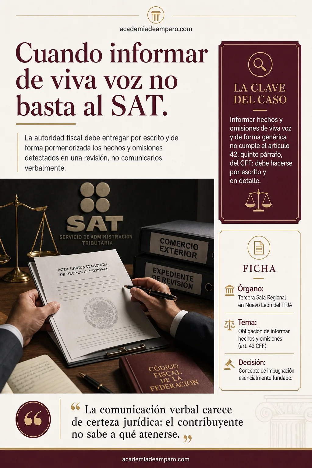 Artículo 42 CFF: SAT debe informar por escrito | TFJA