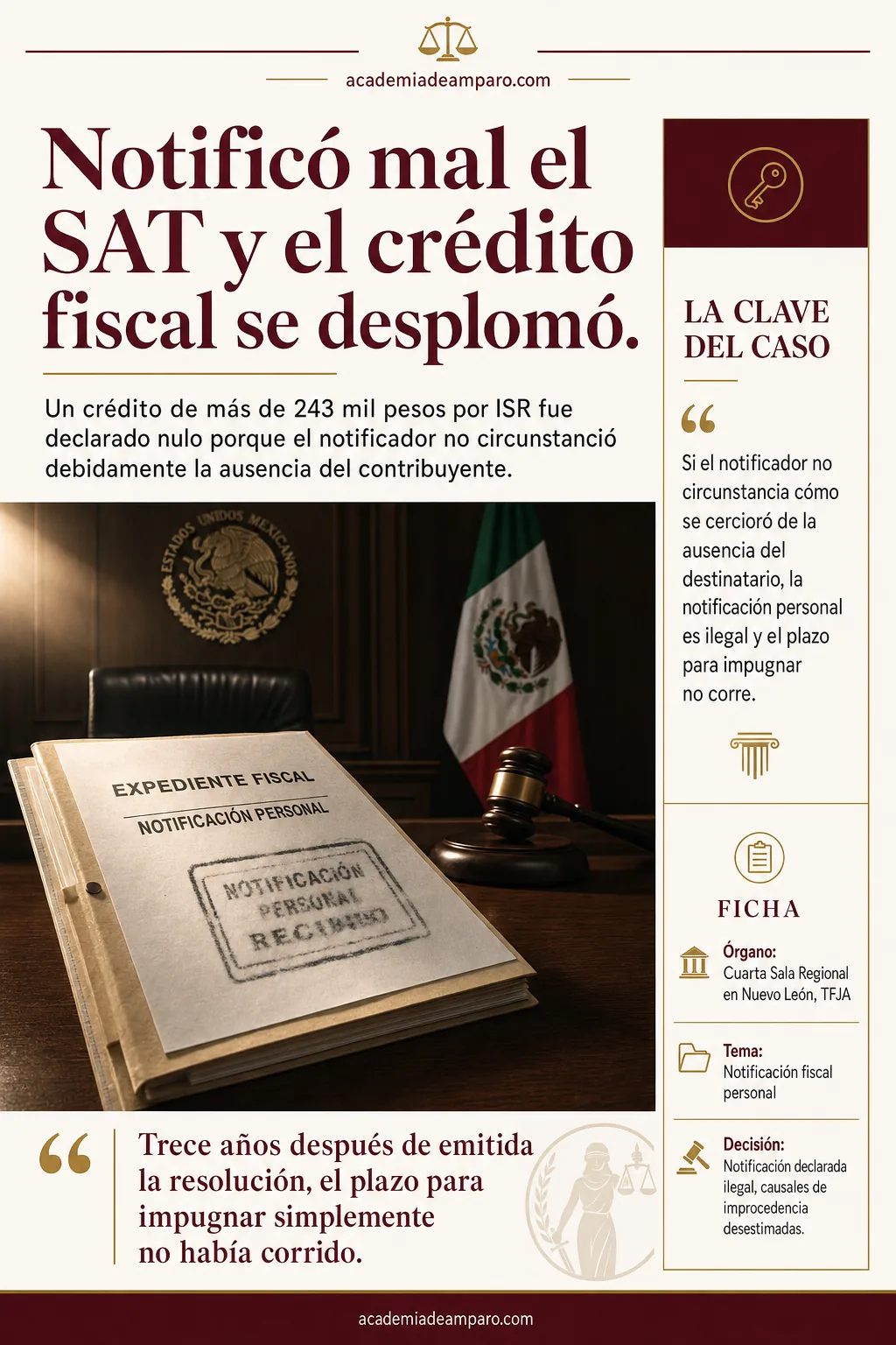 Notificación fiscal sin circunstanciar anula crédito TFJA