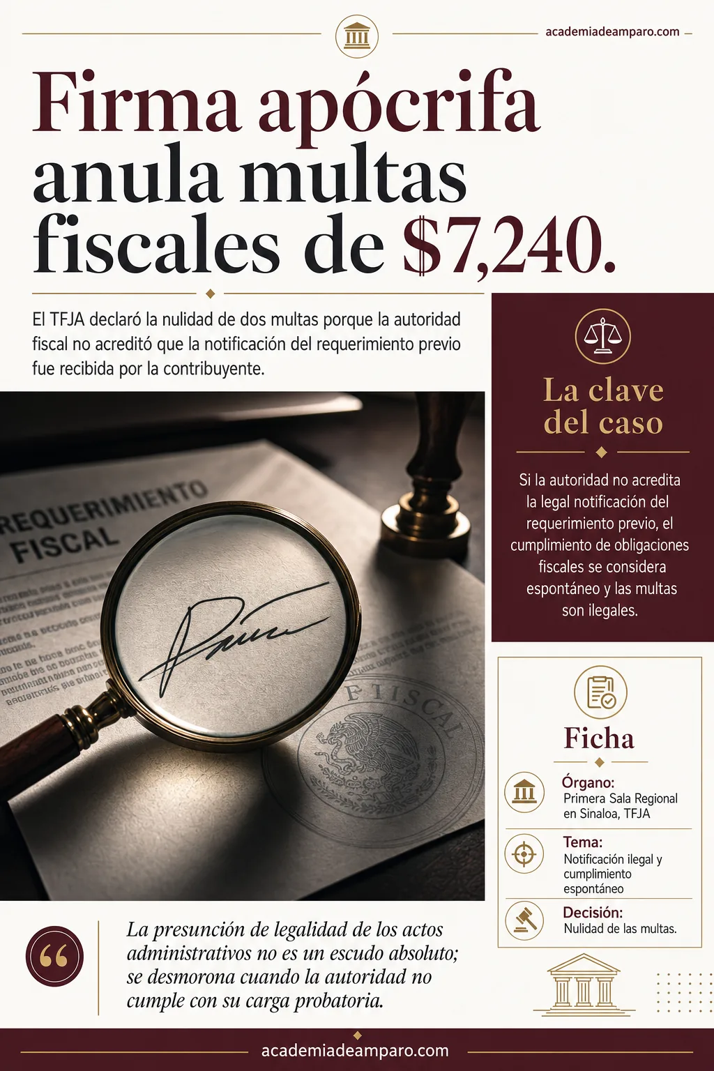 Firma apócrifa anula multas fiscales: sentencia TFJA 2025