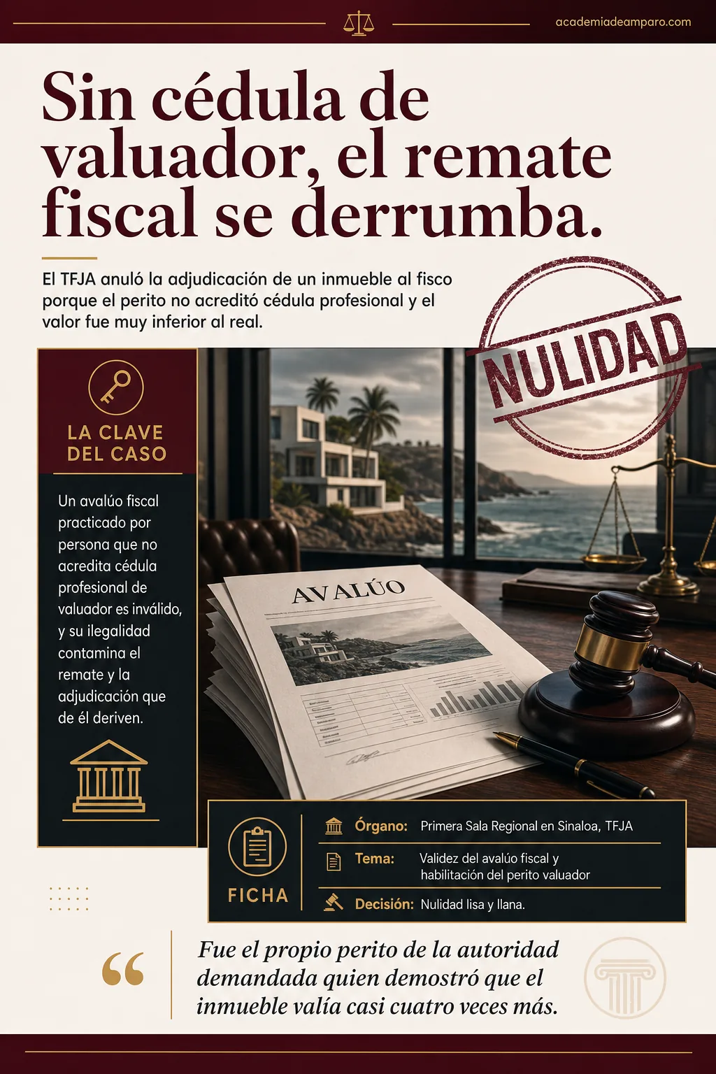Avalúo sin cédula de valuador anula adjudicación fiscal