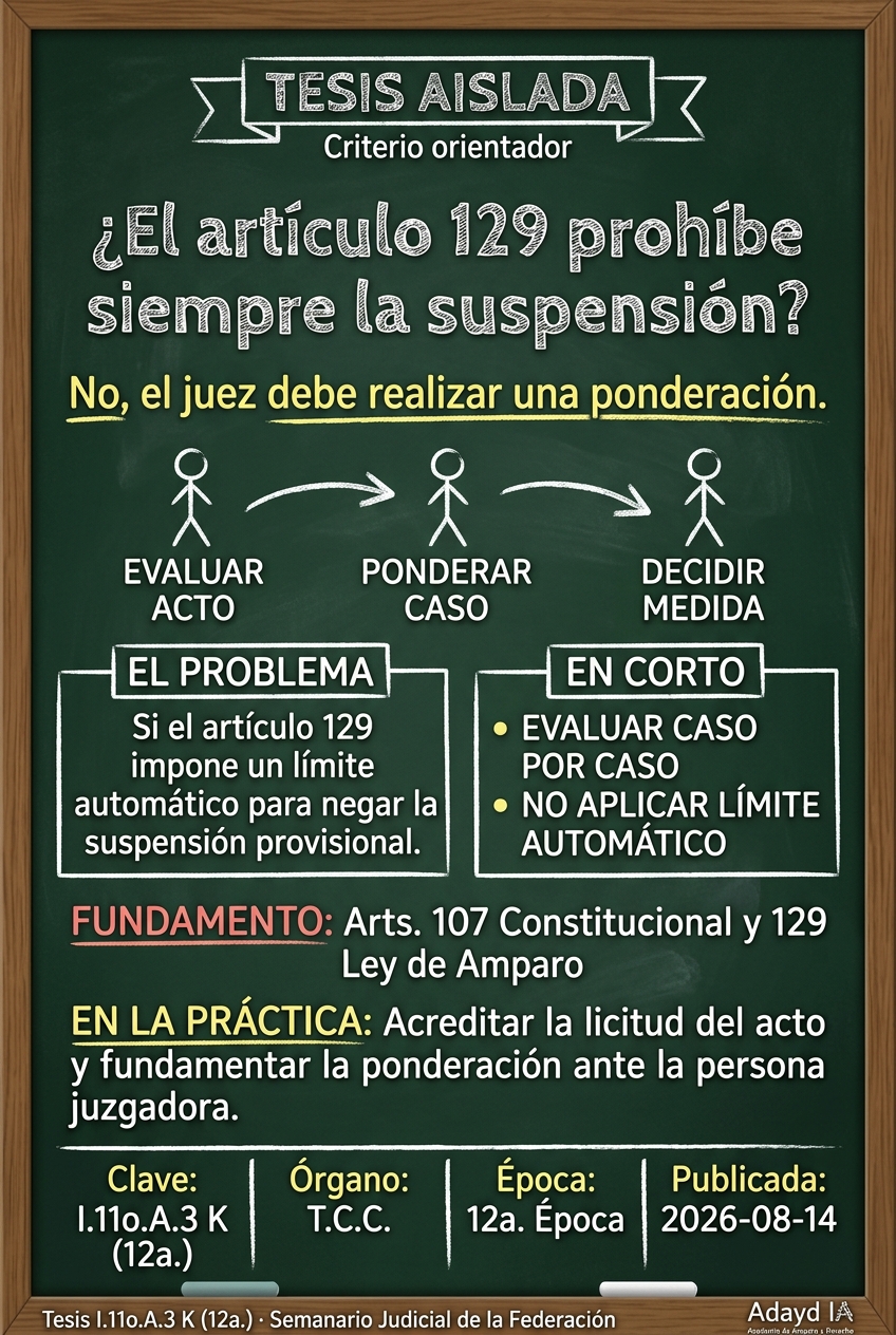 Suspensión provisional y el art. 129 de Ley de Amparo