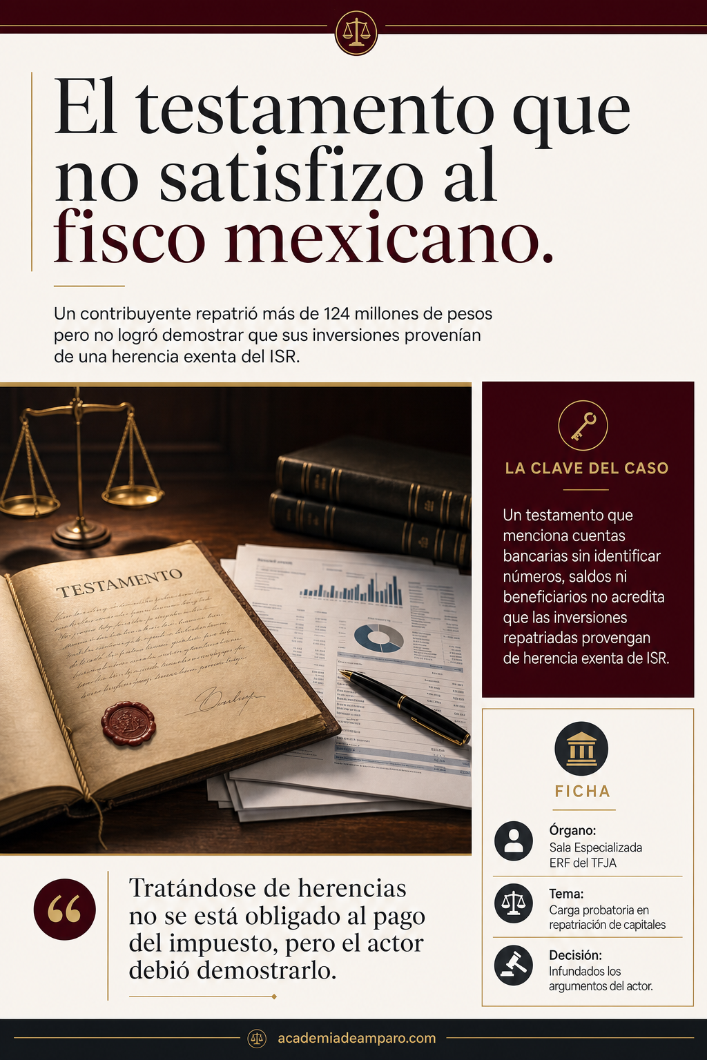 Repatriación de capitales: testamento no prueba herencia ISR