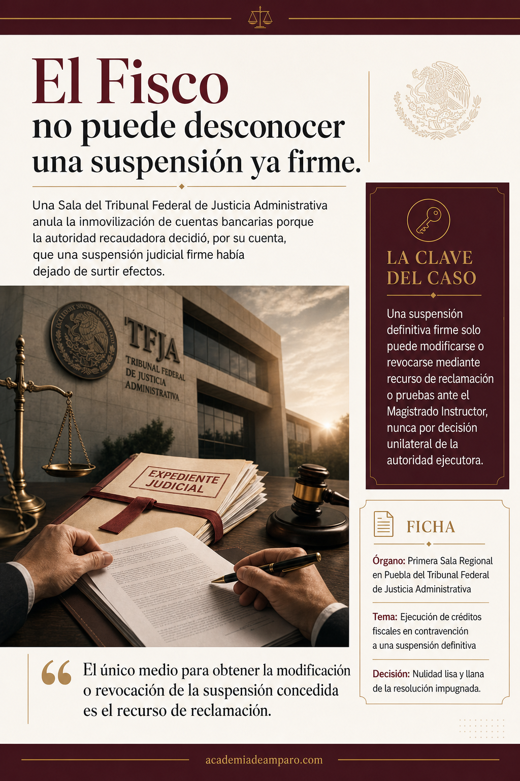 TFJA anula inmovilización bancaria por violar suspensión firme