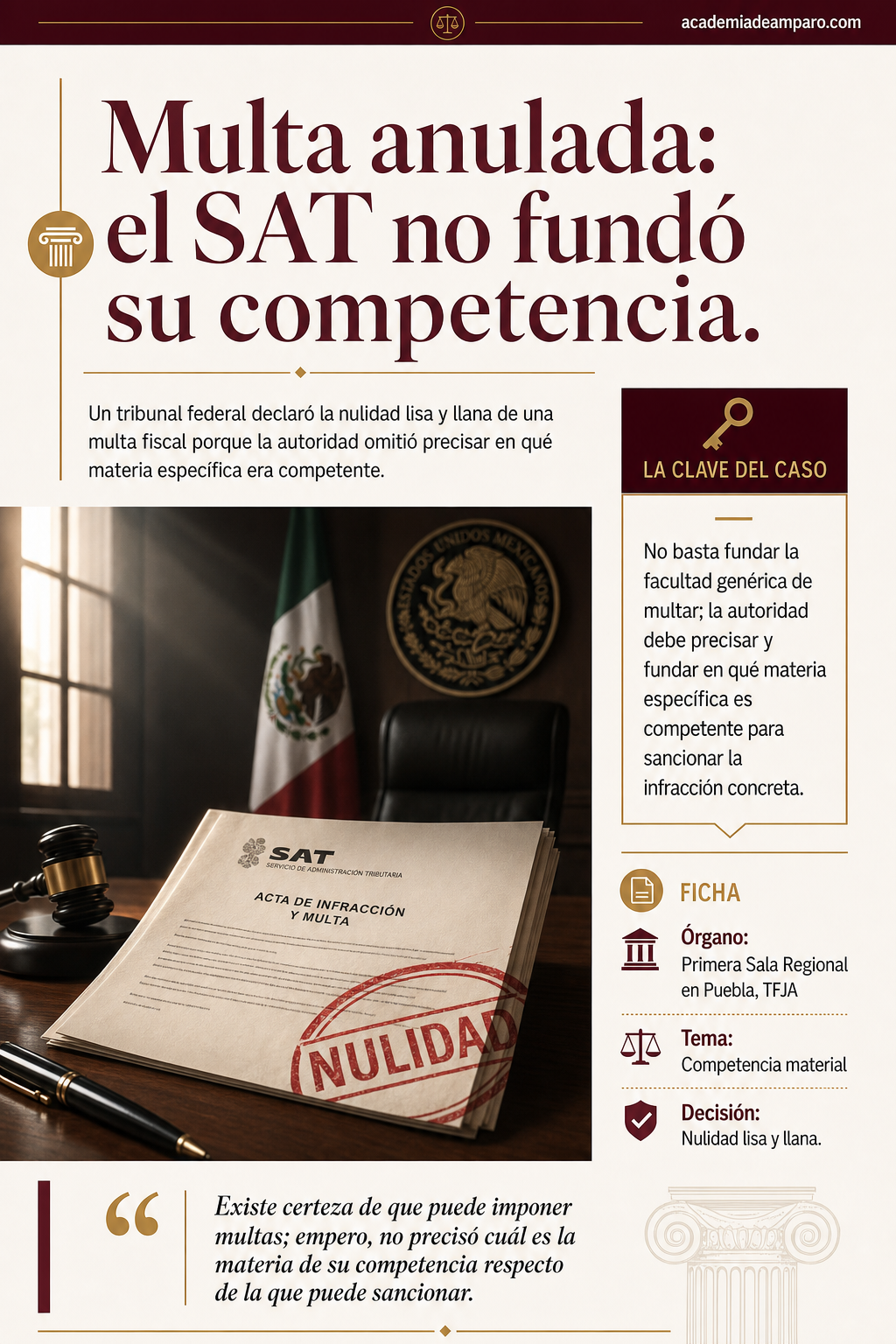 Multa satisfecho anulada: SAT no fundó competencia material
