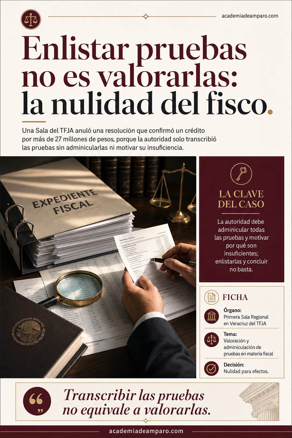 Valoración de pruebas TFJA: nulidad del crédito fiscal