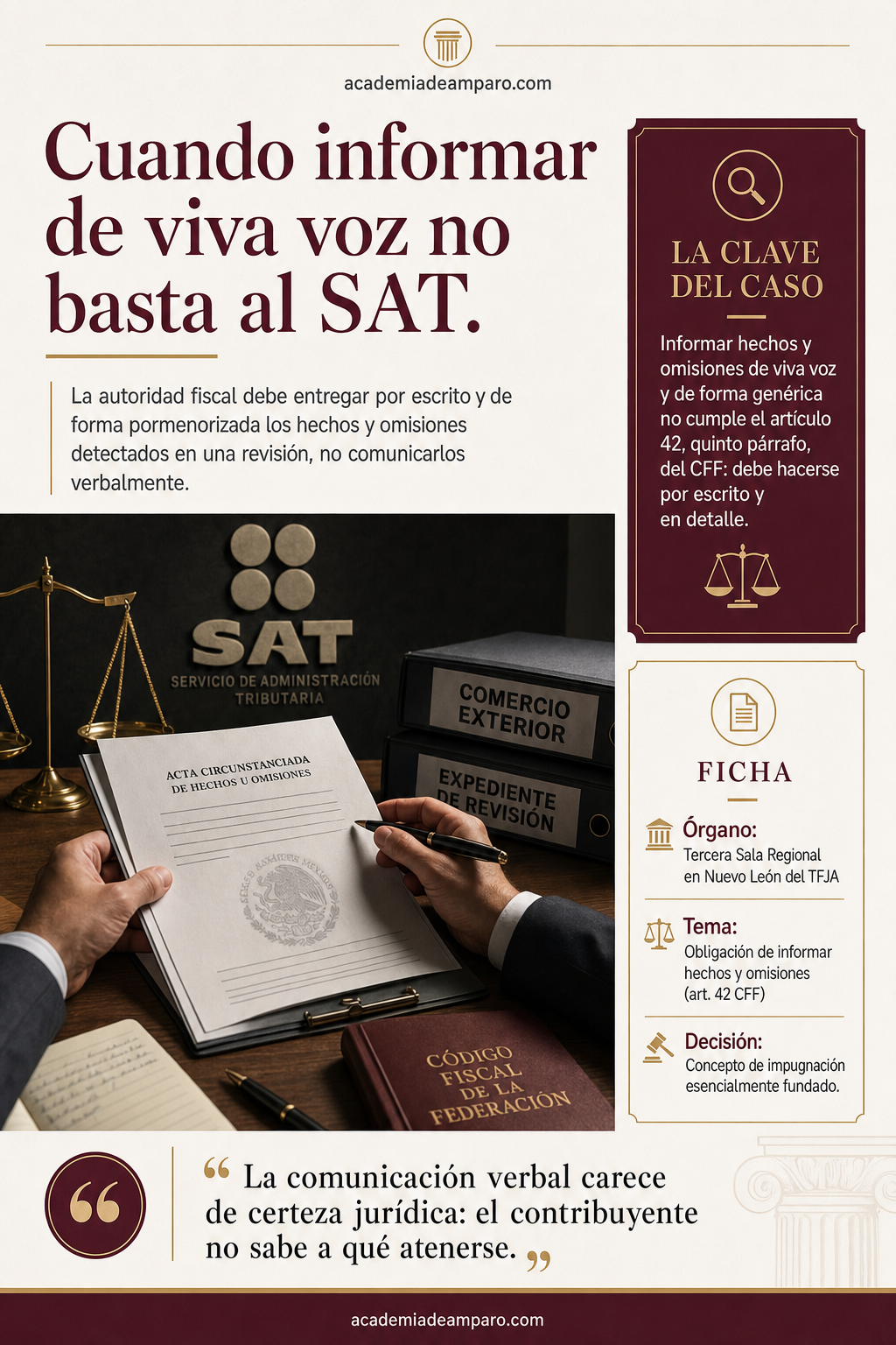 Artículo 42 CFF: SAT debe informar por escrito | TFJA