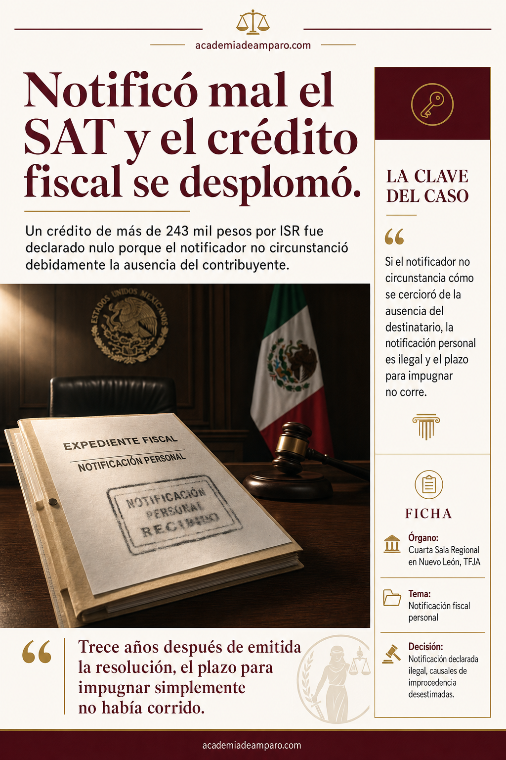 Notificación fiscal sin circunstanciar anula crédito TFJA
