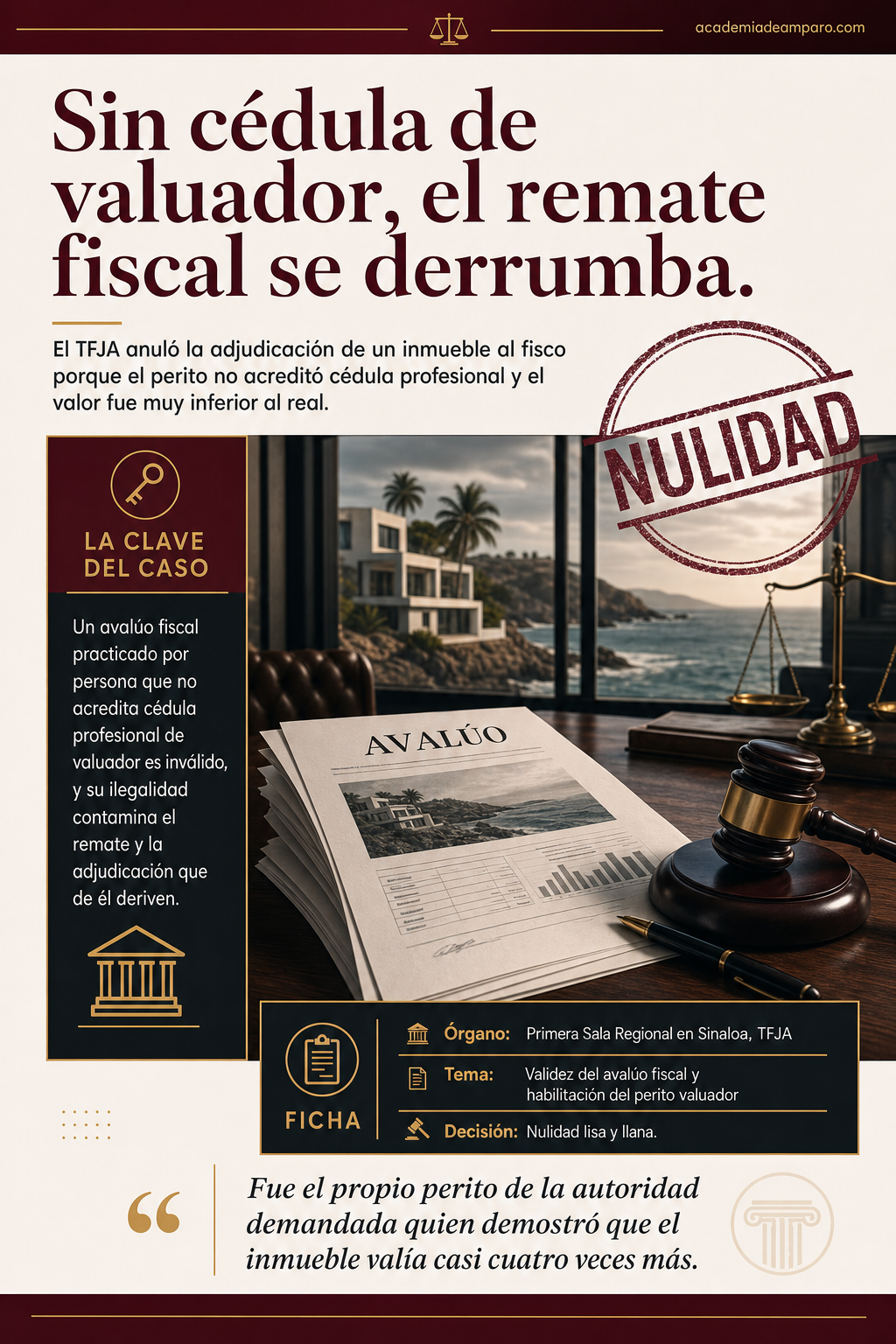 Avalúo sin cédula de valuador anula adjudicación fiscal